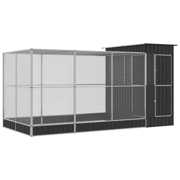 vidaXL voliere med udvidelse 416x203x216 cm stål sølvfarvet