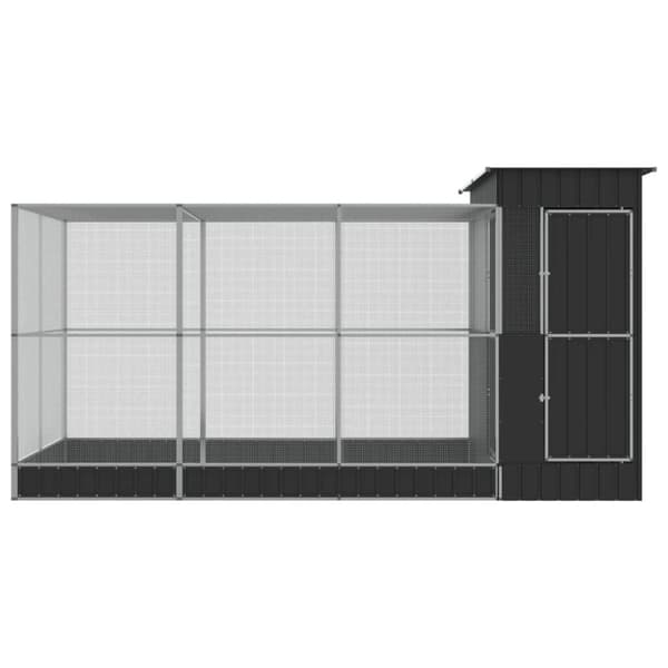 vidaXL voliere med udvidelse 416x203x216 cm stål sølvfarvet