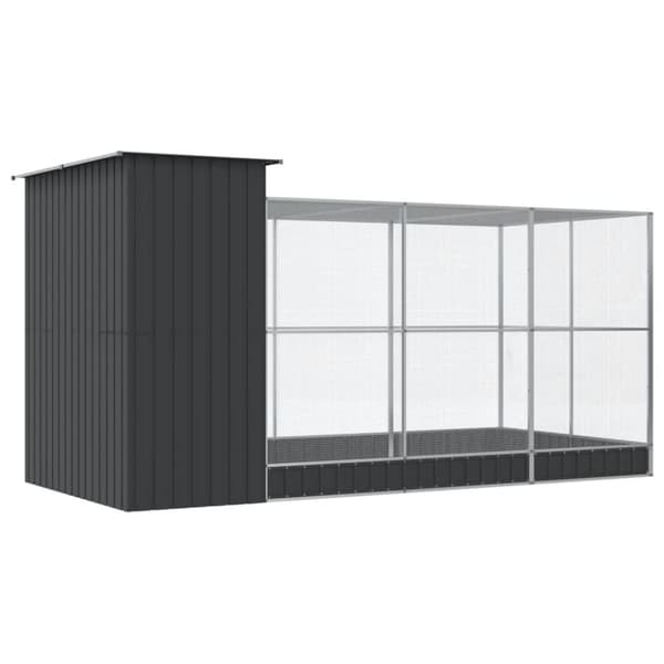 vidaXL voliere med udvidelse 416x203x216 cm stål sølvfarvet