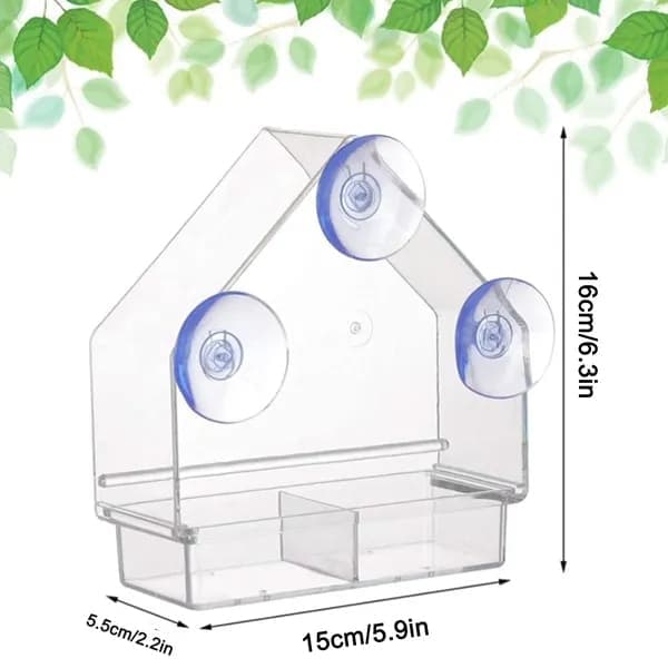 Lollanda Fågelmatare i akryl med sugpropp – fågelbad & matskål för fåglar, 15×5.5×16 cm