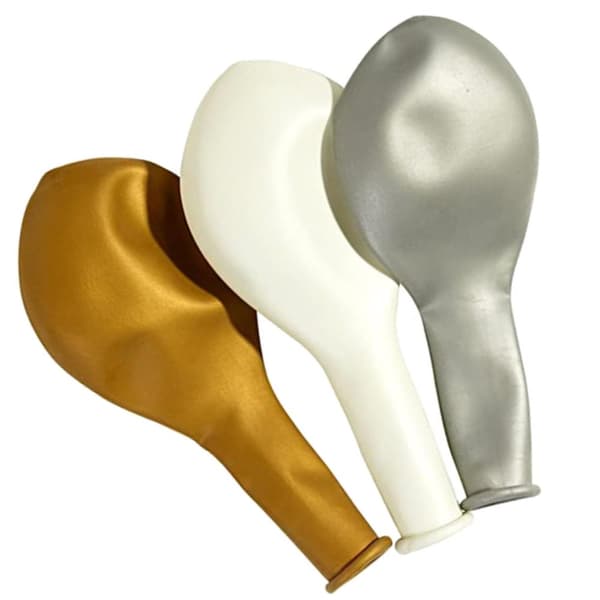 Festballoner Mix 24-pak - Guld, Sølv & Hvid | Latex | Fødselsdag, Bryllup, Fest, Begivenhed | Elegant dekoration
