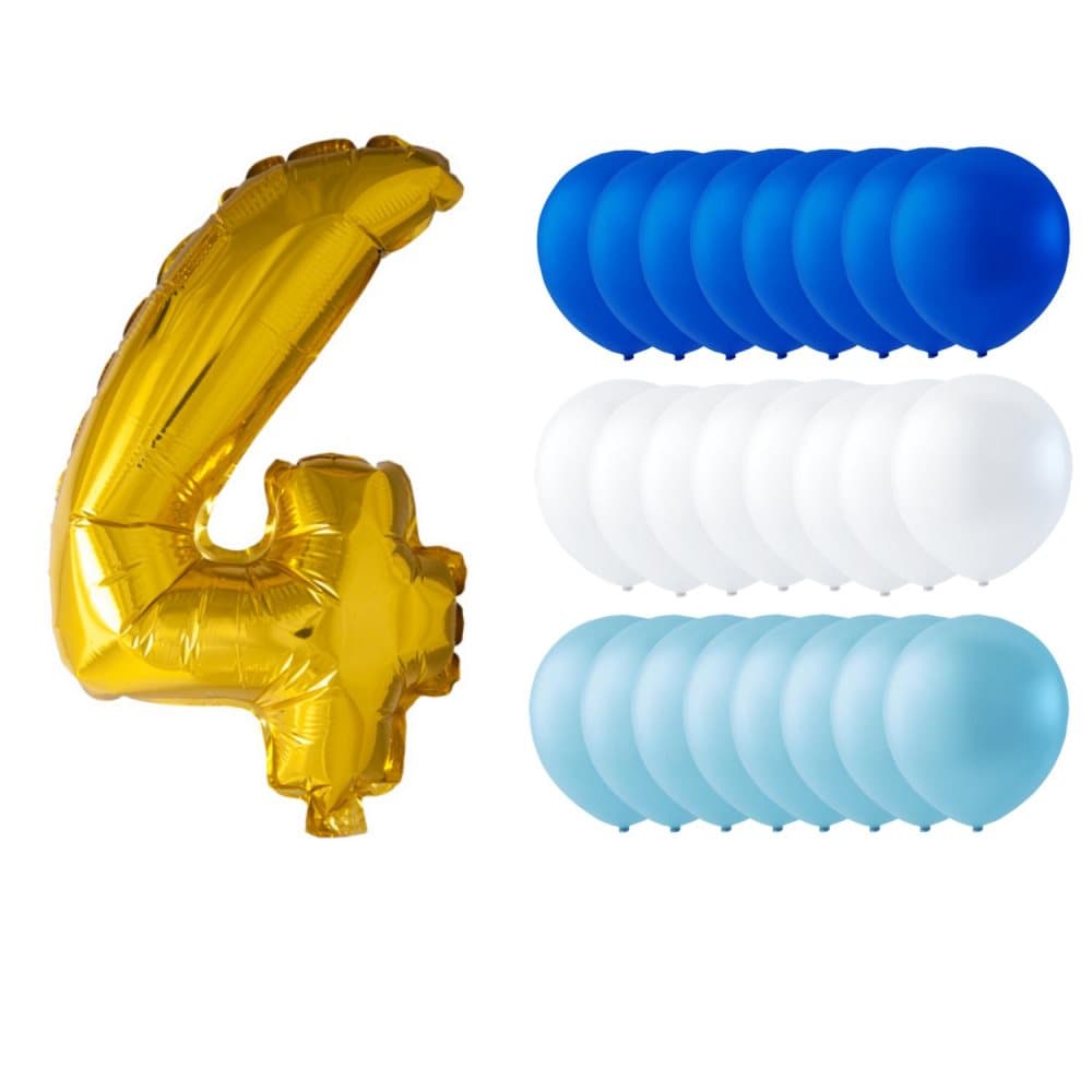 Ballonger födelsedagsmix barnkalas siffra + blå/vit/mörkblå 24p
