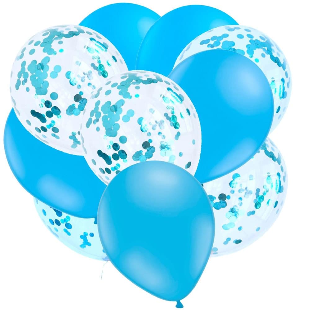 Ballonger Latex Mix Ljusblå med Blå Konfetti 10-Pack Babyshower Avslöja Kön på Bebis