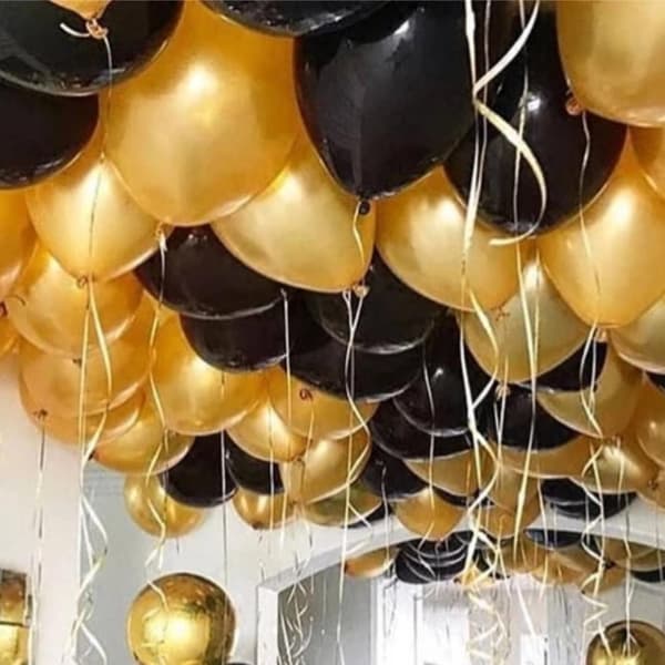 Guld & Svarta Takballonger för Bröllop & Födelsedag - Latex med Snöre, Perfekta för Hemmafester & Dekoration