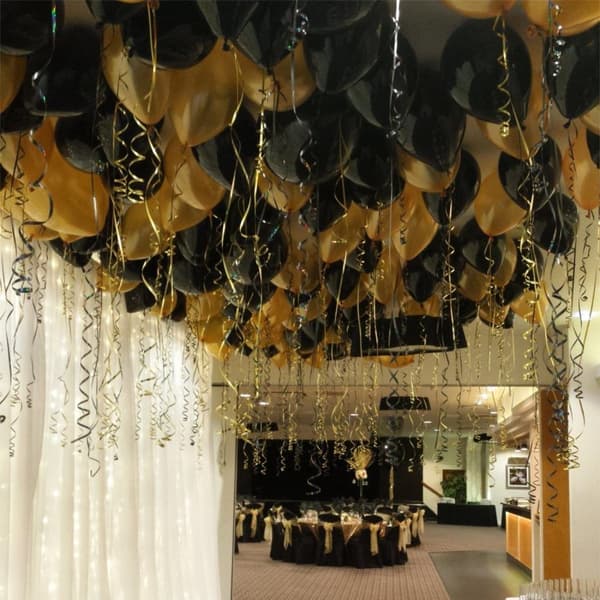 Guld & Svarta Takballonger för Bröllop & Födelsedag - Latex med Snöre, Perfekta för Hemmafester & Dekoration