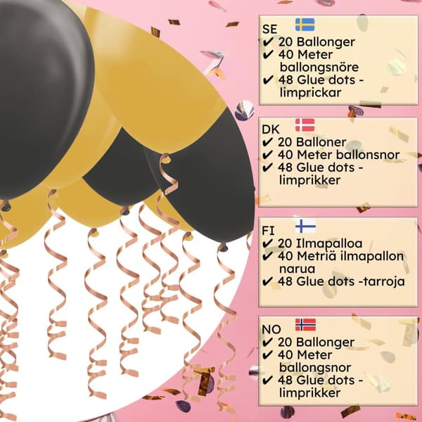 Guld & Svarta Takballonger för Bröllop & Födelsedag - Latex med Snöre, Perfekta för Hemmafester & Dekoration