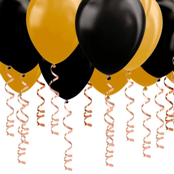 Guld & Svarta Takballonger för Bröllop & Födelsedag - Latex med Snöre, Perfekta för Hemmafester & Dekoration