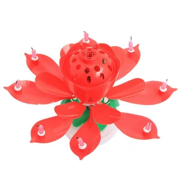 1 st musikalisk konst vandle lotusblomma grattis på födelsedagen festljus roterande 8 ljus lamp dekor tillbehör