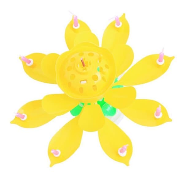 Musik Lotus Blomma Ljus för födelsedagsfest Rotera Ljus Ljus Lamp Dekor Tillbehör Med 8 Små Ljus GUL