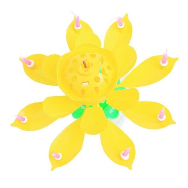Musik Lotus Blomma Ljus för födelsedagsfest Rotera Ljus Ljus Lamp Dekor Tillbehör Med 8 Små Ljus GUL