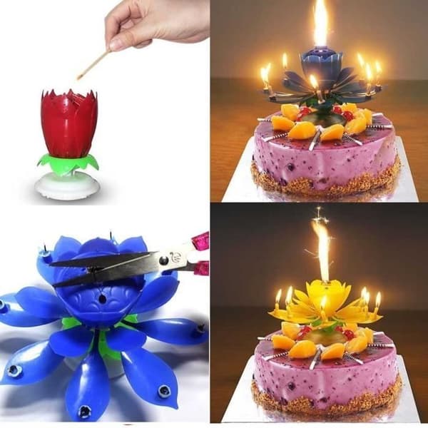 Magiskt musikljus Lotusblomma Roterande Grattis på födelsedagen Giftfri engångsfest Blå - XY FR
