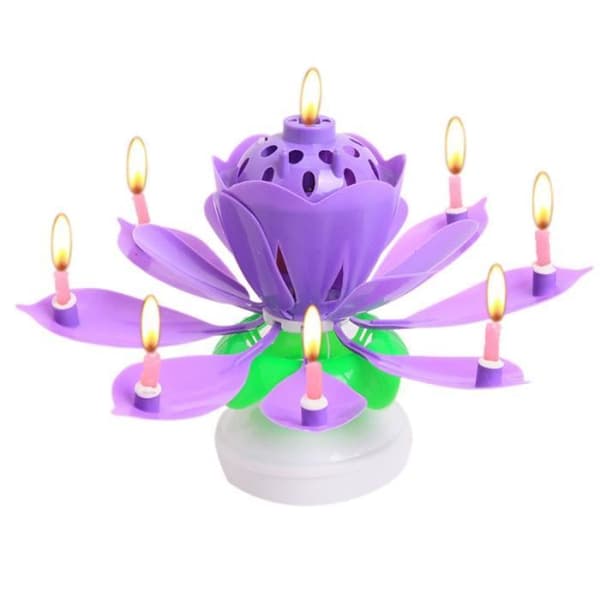Musikljus Lotus Ljus Blomma Form Roterande Födelsedagsljus - Lila