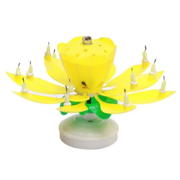 Födelsedagsljus Blomma Lotus Rotation Musik Fest Tårta Dekoration Gul Färg