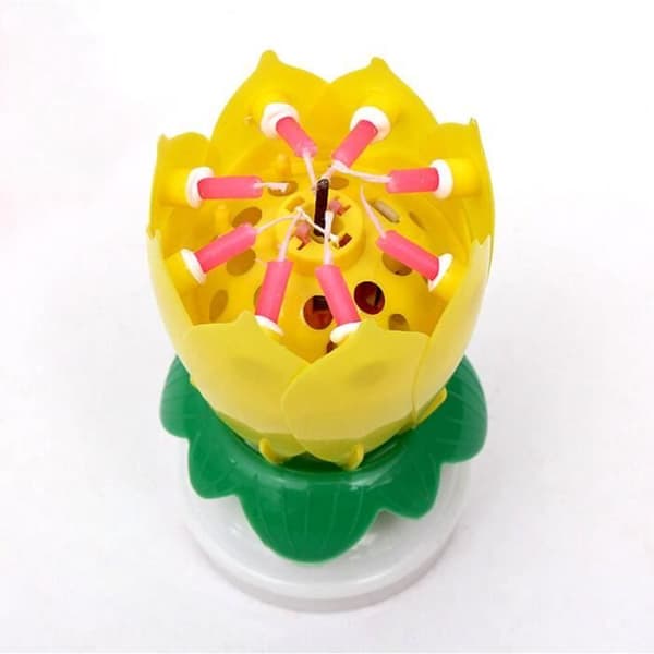Födelsedagsljus Blomma Lotus Rotation Musik Fest Tårta Dekoration Gul Färg