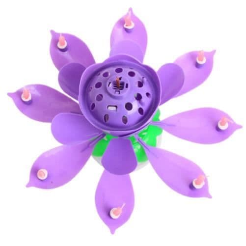 Födelsedagsljus Blomma Lotus Rotation Musik Dekoration Tårta Party Färg Lila