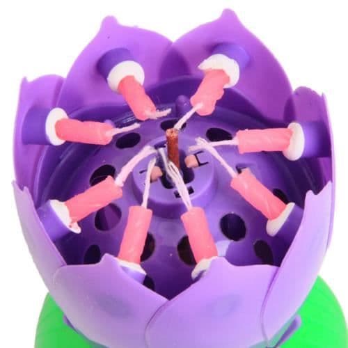 Födelsedagsljus Blomma Lotus Rotation Musik Dekoration Tårta Party Färg Lila