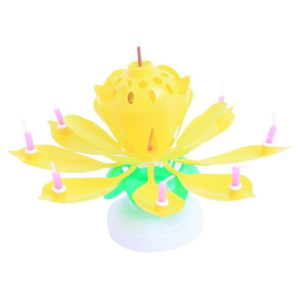 Musikljus Lotus Ljus Blomma Form Roterande Födelsedagsljus - Gul
