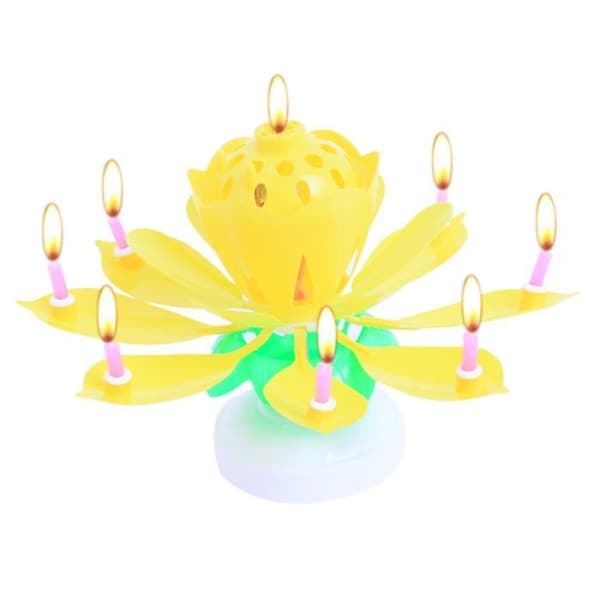 Musikljus Lotus Ljus Blomma Form Roterande Födelsedagsljus - Gul