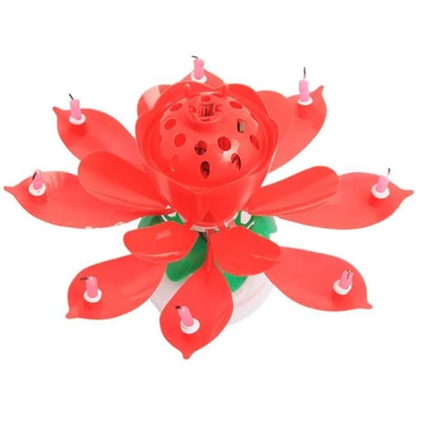 Musikljus Lotus Ljus Blomma Form Roterande Födelsedagsljus - Röd