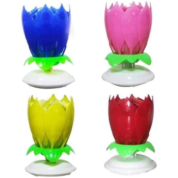 Lotus födelsedagsljus Musik Blomma Blomma Ljus Blomma Tårta Topper Ornament 4st Barnfesttillbehör[L163]