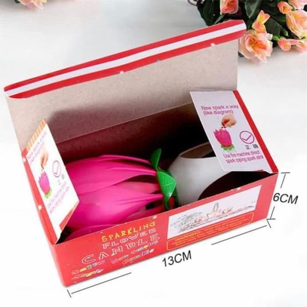 CA01791-Födelsedag Ljus Blomma Lotus Rotation Musik Fest Tårta Dekoration Rosa Färg