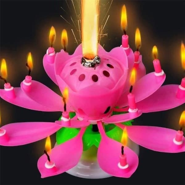 CA01791-Födelsedag Ljus Blomma Lotus Rotation Musik Fest Tårta Dekoration Rosa Färg