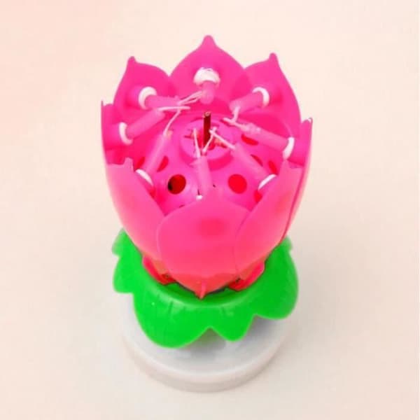 GR04557-Födelsedag Ljus Blomma Lotus Rotation Musik Fest Tårta Dekoration Rosa Färg