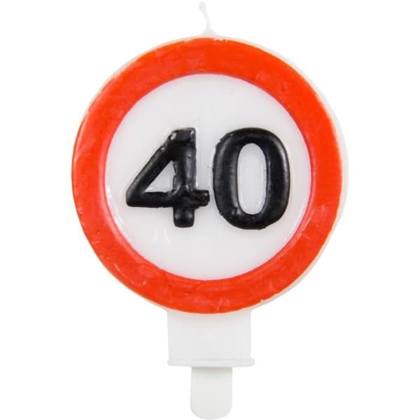 Folat trafikskylt ljus 40 år 6 x 8 cm vax röd/vit