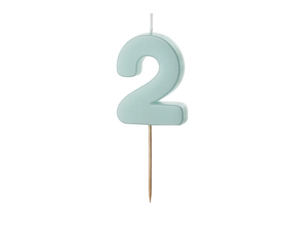 Födelsedagsljus Nummer 2, ljusblå, 5,5 cm (1 kartong / 24 st.)