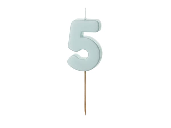 Syntymäpäiväkynttilä Numero 5, vaaleansininen, 5,5 cm (1 pakkaus / 24 kpl)