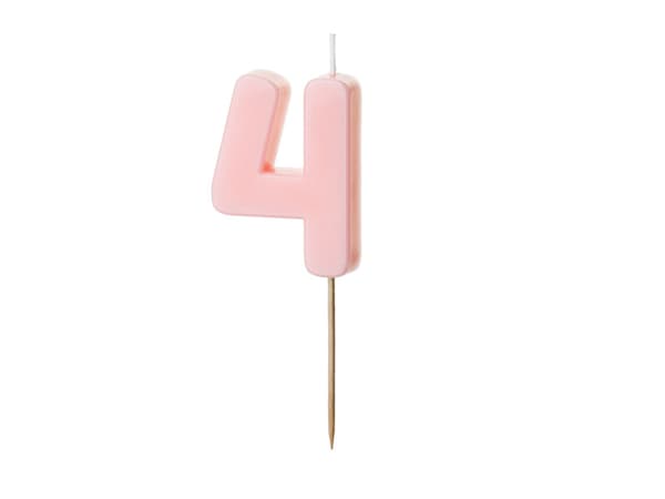 Födelsedagsljus Nummer 4, ljusrosa, 5,5 cm
