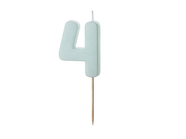 Födelsedagsljus Nummer 4, ljusblå, 5,5 cm