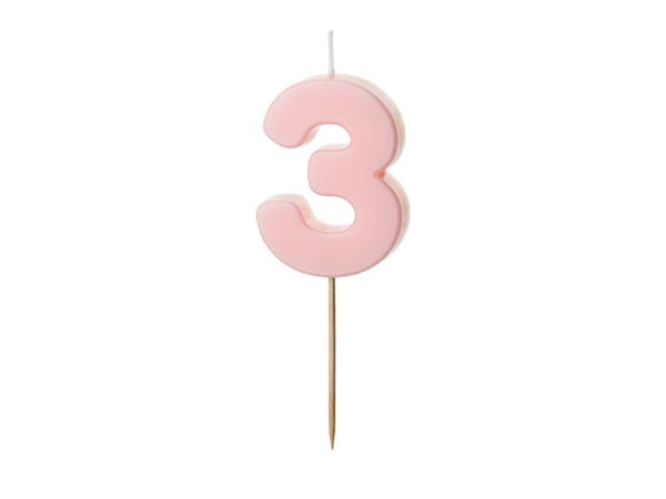 Fødselsdagslys Nummer 3, lyserød, 5,5 cm