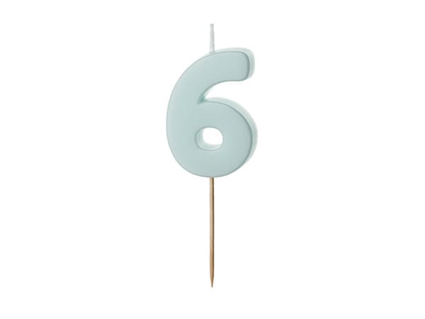 Födelsedagsljus Nummer 6, ljusblå, 5,5 cm