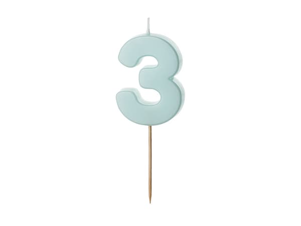 Födelsedagsljus Nummer 3, ljusblå, 5,5 cm