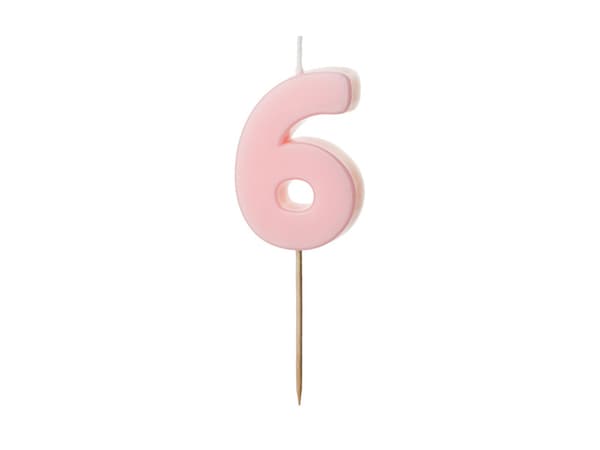 Fødselsdagslys nummer 6, lyserød, 5,5 cm