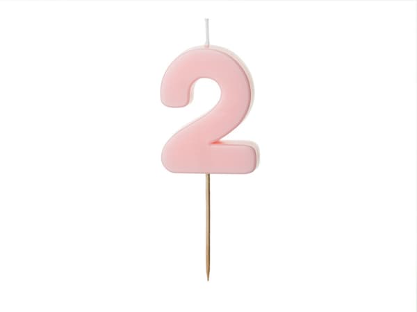 Syntymäpäiväkynttilä Numero 2, vaaleanpunainen, 5,5 cm