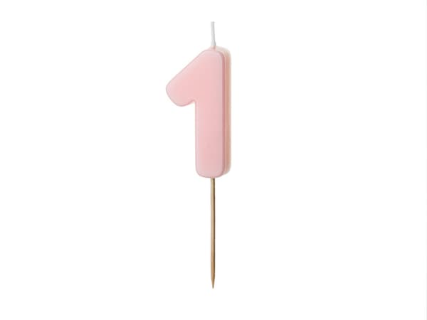 Fødselsdagslys Nummer 1, lyserød, 5,5 cm