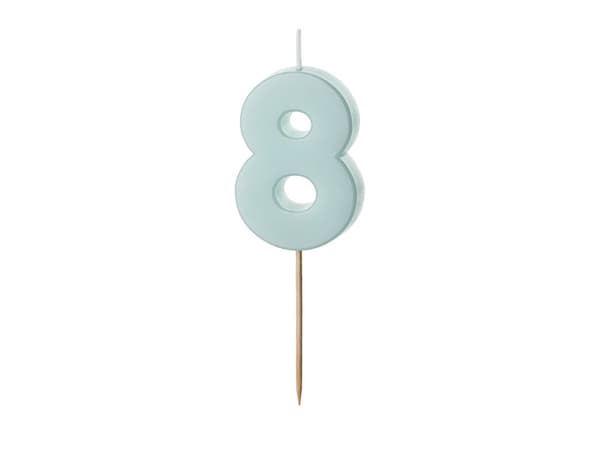Syntymäpäiväkynttilä Numero 8, vaaleansininen, 5,5 cm