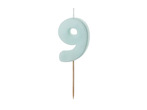 Födelsedagsljus Nummer 9, ljusblå, 5,5 cm