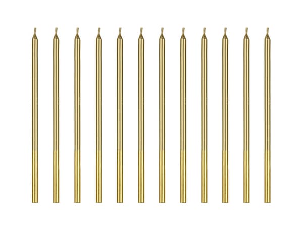 Födelsedagsljus släta, guldfärgade, 14 cm (1 förpackning / 12 st.)