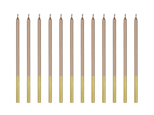 Syntymäpäiväkynttilät, yksiväriset, ruusukulta, 14 cm (1 pakkaus / 12 kpl)