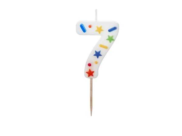 Syntymäpäiväkynttilä numero ""7"", valkoinen konfetti, 5.5cm