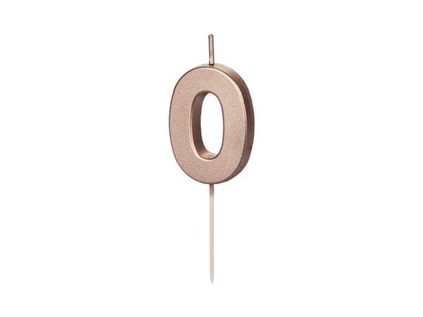 Syntymäpäiväkynttilä Numero 0, ruusukulta, 4,5 cm
