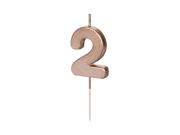 Syntymäpäiväkynttilä Numero 2, ruusukulta, 4,5 cm