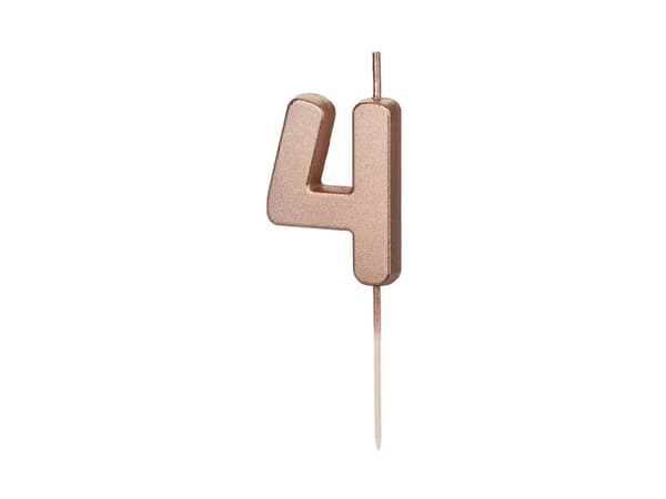 Fødselsdagslys Nummer 4, rosaguld, 4,5 cm