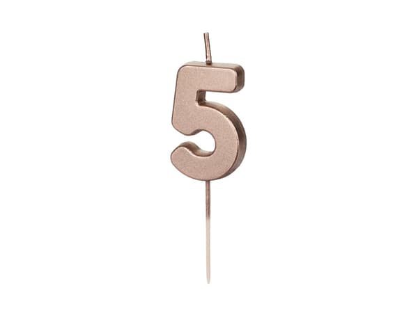 Födelsedagsljus Nummer 5, roséguld, 4,5 cm