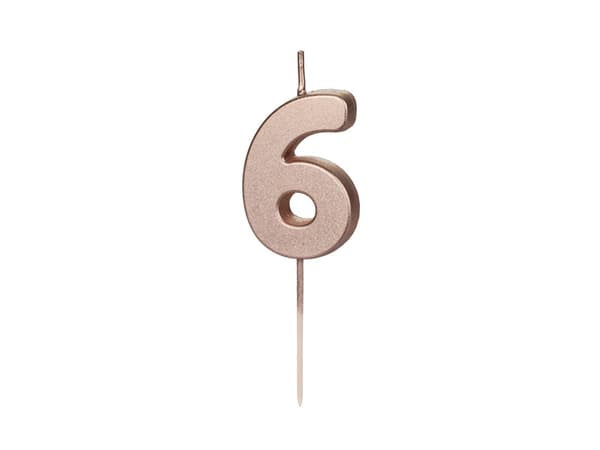Fødselsdagslys nummer 6, rosaguld, 4,5 cm