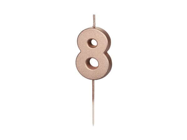 Födelsedagsljus Nummer 8, roséguld, 4,5 cm