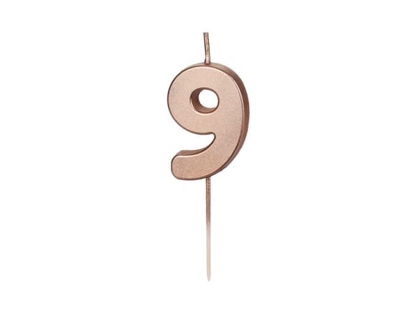 Födelsedagsljus nummer 9, roséguld, 4,5 cm